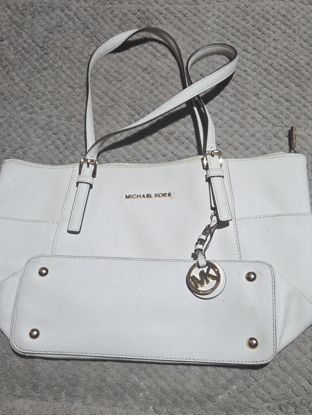 Michael Kors White Saffiano Tote with Gold Hardware